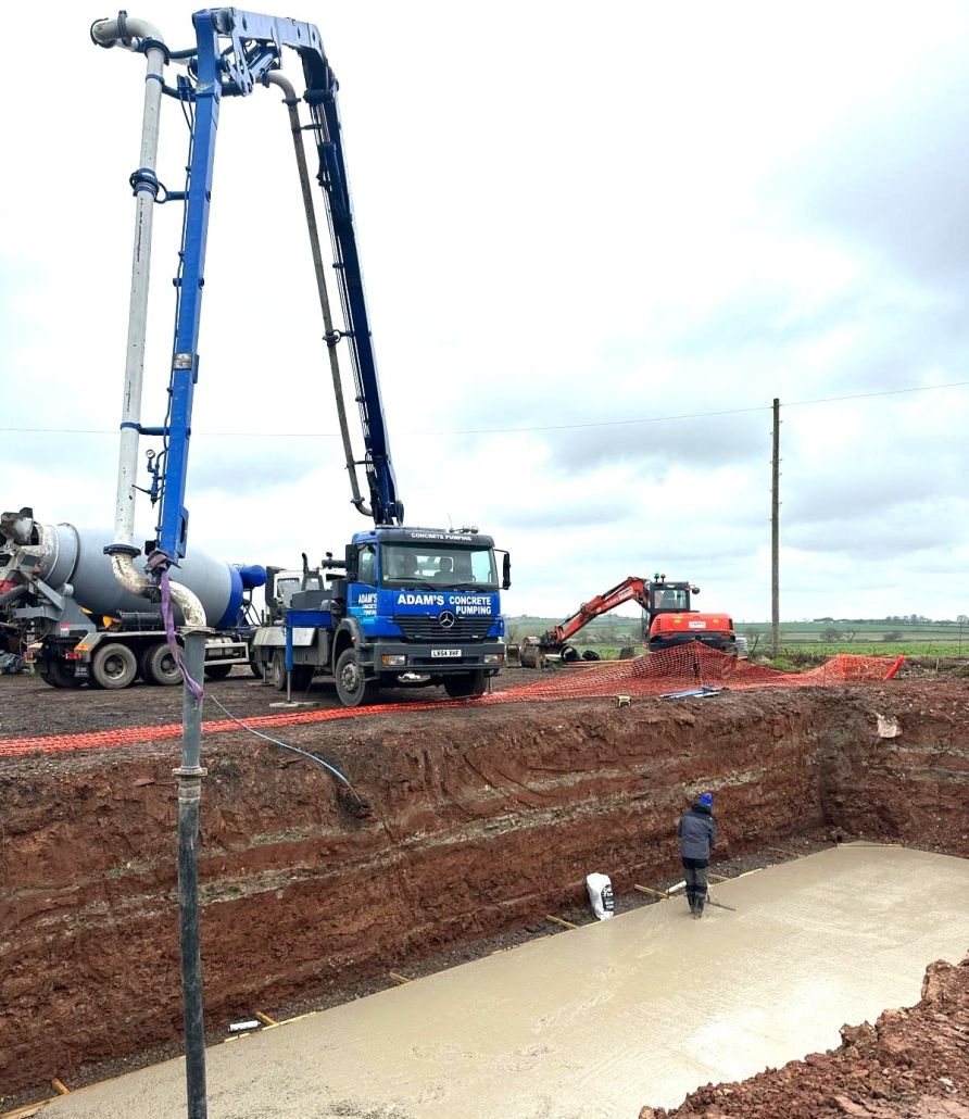 Concrete pumping services at a construction site